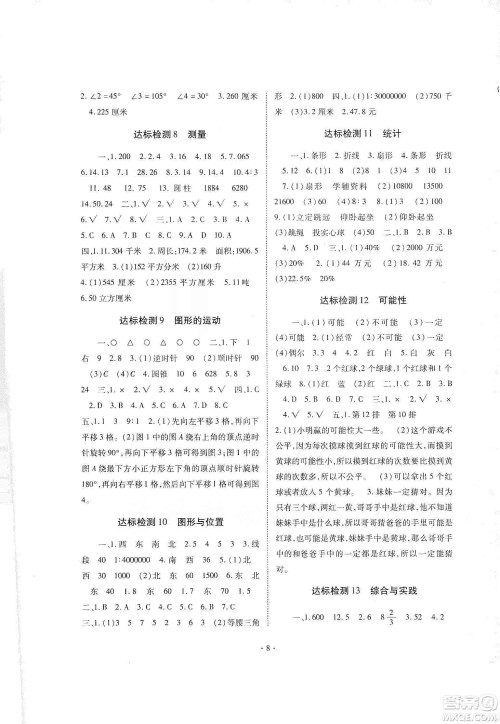 重庆出版社天下图书2020小学毕业总复习数学答案