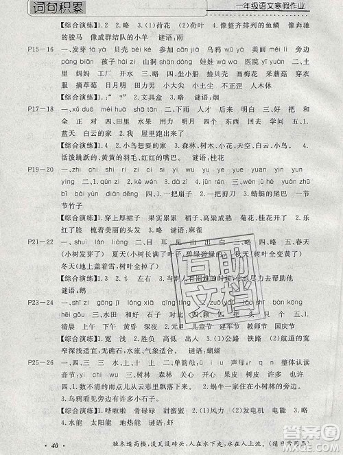 2020年一路夺冠HappyHoliday快乐假期一年级语文人教版答案 2020年一路夺冠HappyHoliday快乐假期一年级语文人教版答案