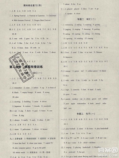 2020年快乐假期衔接优化训练寒假六年级英语人教版答案 2020年快乐假期衔接优化训练寒假六年级英语人教版答案