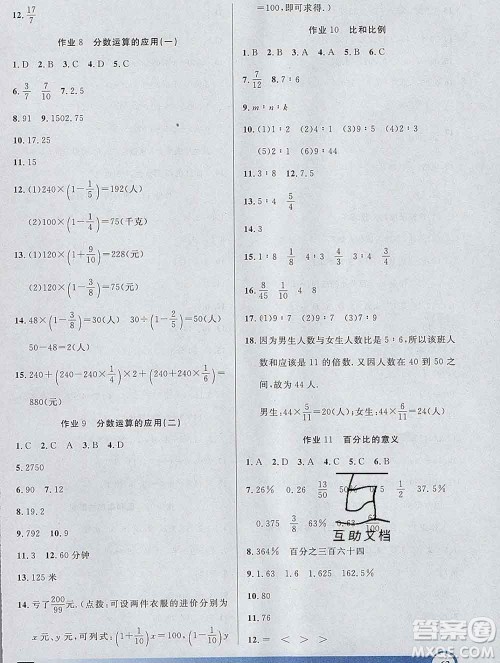 2020年钟书金牌寒假作业导与练六年级数学上海专版答案