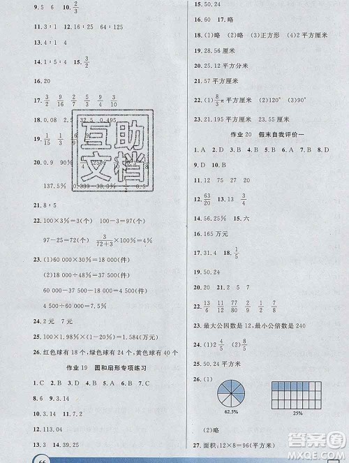 2020年钟书金牌寒假作业导与练六年级数学上海专版答案