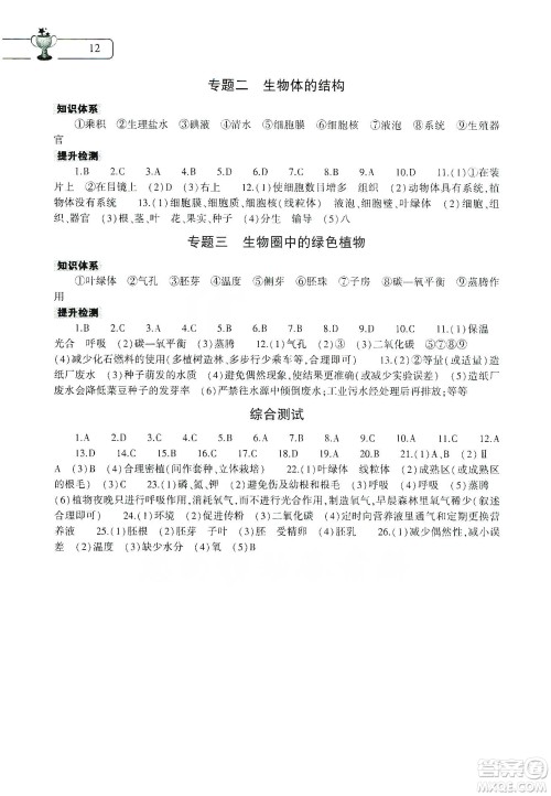 大象出版社2020寒假作业本七年级数学英语地理生物学合订本答案