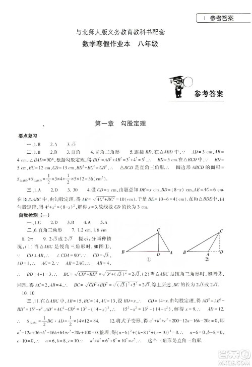 大象出版社2020数学寒假作业本八年级北师大版答案