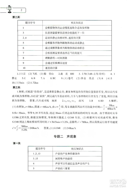 大象出版社2020物理寒假作业本八年级通用版答案 大象出版社2020物理寒假作业本八年级通用版答案