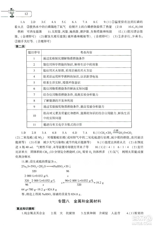 大象出版社2020化学寒假作业本九年级通用版答案