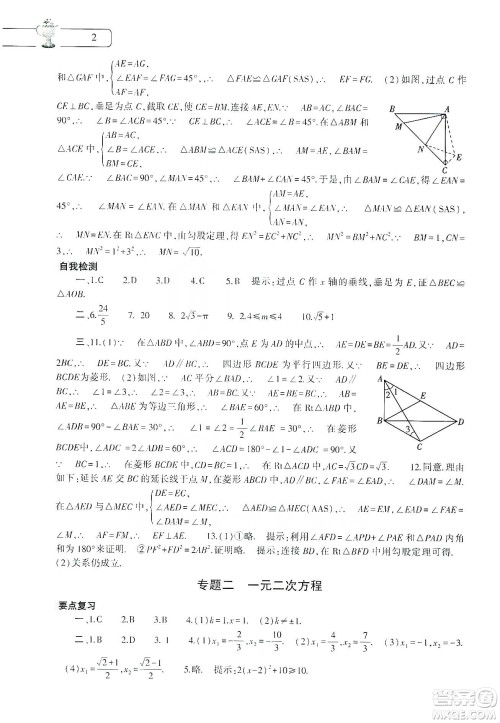 大象出版社2020数学寒假作业本九年级通用版答案