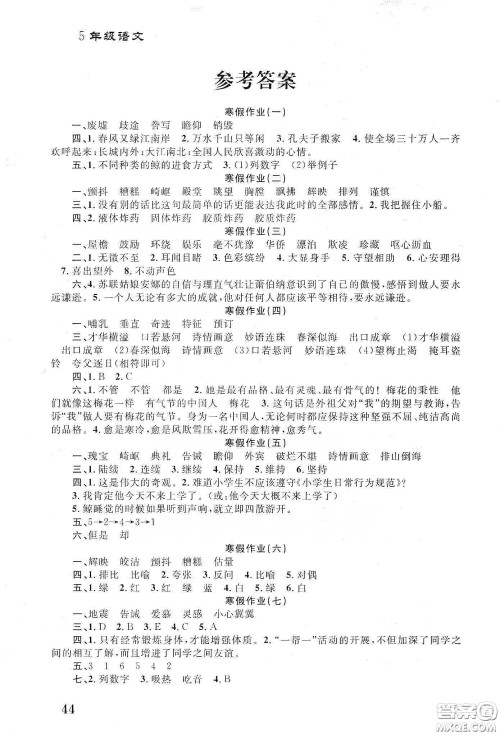 南京大学出版社2020学而优寒假作业本培优衔接五年级语文答案 南京大学出版社2020学而优寒假作业本培优衔接五年级语文答案