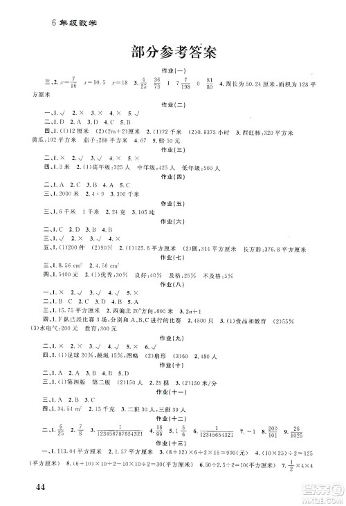南京大学出版社2020学而优寒假作业本培优衔接六年级数学答案