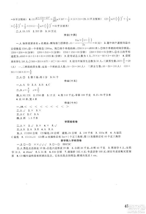 南京大学出版社2020学而优寒假作业本培优衔接六年级数学答案