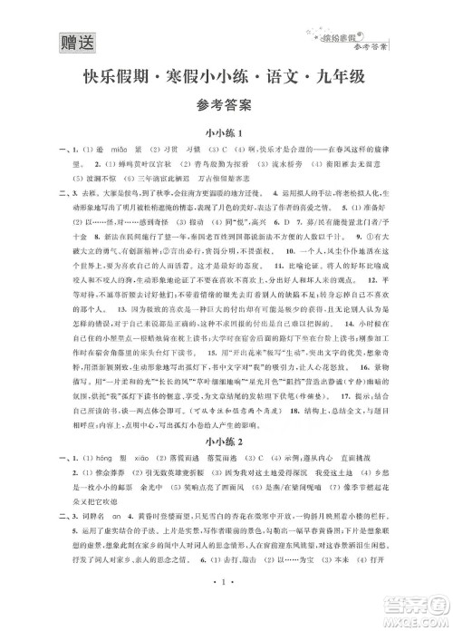 江苏凤凰科学技术出版社2020快乐假期寒假小小练九年级语文数学英语物理化学合订本答案 江苏凤凰科学技术出版社2020快乐假期寒假小小练九年级语文数学英语物理化学合订本答案