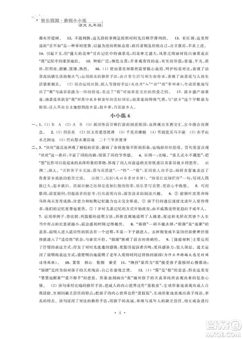 江苏凤凰科学技术出版社2020快乐假期寒假小小练九年级语文数学英语物理化学合订本答案