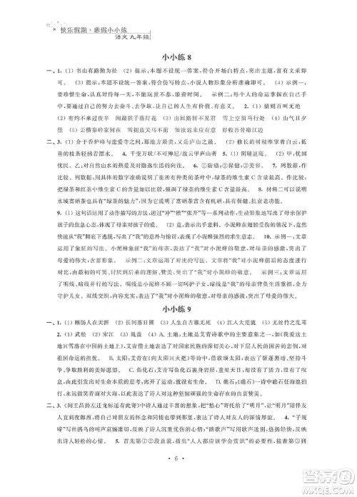 江苏凤凰科学技术出版社2020快乐假期寒假小小练九年级语文数学英语物理化学合订本答案