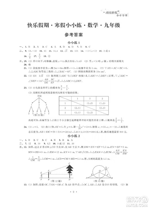 江苏凤凰科学技术出版社2020快乐假期寒假小小练九年级语文数学英语物理化学合订本答案 江苏凤凰科学技术出版社2020快乐假期寒假小小练九年级语文数学英语物理化学合订本答案