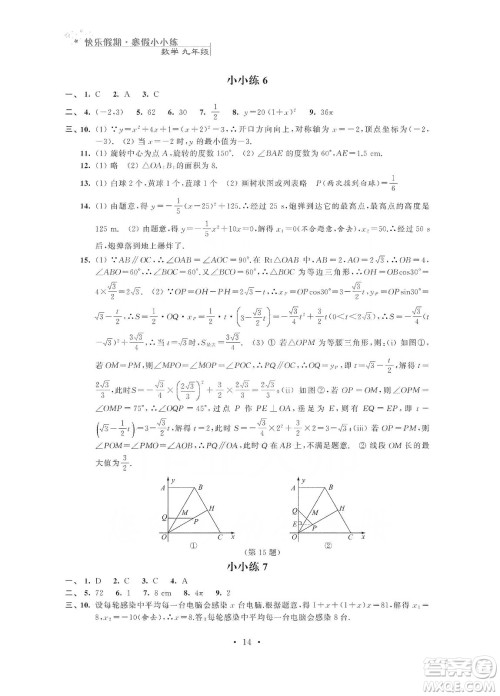 江苏凤凰科学技术出版社2020快乐假期寒假小小练九年级语文数学英语物理化学合订本答案