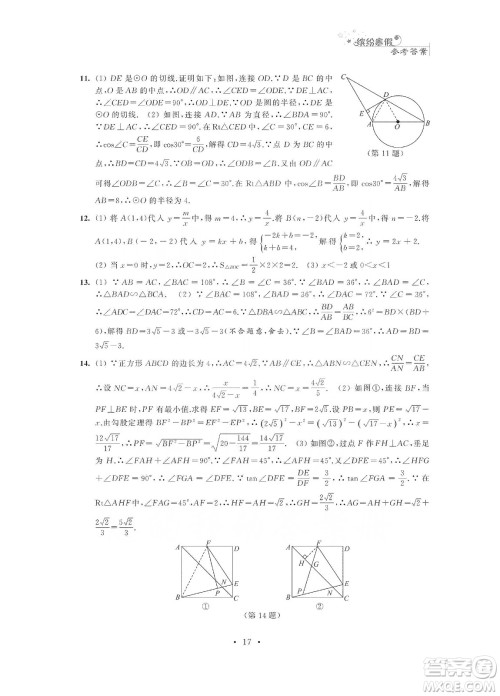 江苏凤凰科学技术出版社2020快乐假期寒假小小练九年级语文数学英语物理化学合订本答案