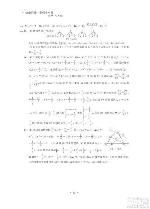 江苏凤凰科学技术出版社2020快乐假期寒假小小练九年级语文数学英语物理化学合订本答案