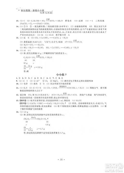 江苏凤凰科学技术出版社2020快乐假期寒假小小练九年级语文数学英语物理化学合订本答案 江苏凤凰科学技术出版社2020快乐假期寒假小小练九年级语文数学英语物理化学合订本答案