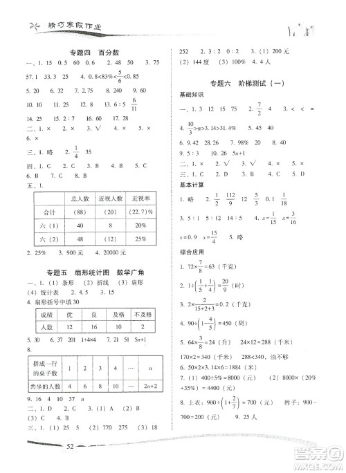 云南美术出版社2020精巧寒假作业专题训练与期末总复习六年级数学人教版答案 云南美术出版社2020精巧寒假作业专题训练与期末总复习六年级数学人教版答案