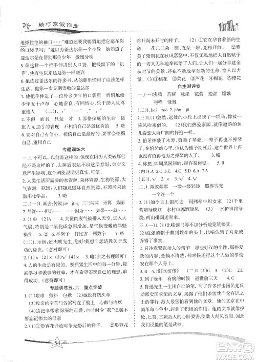 云南美术出版社2020精巧寒假作业专题训练与重点突破六年级语文人教版答案 云南美术出版社2020精巧寒假作业专题训练与重点突破六年级语文人教版答案