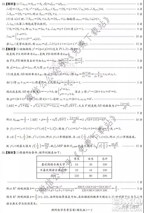 炎德英才大联考雅礼中学2020届高三月考五理科数学答案 炎德英才大联考雅礼中学2020届高三月考五理科数学答案