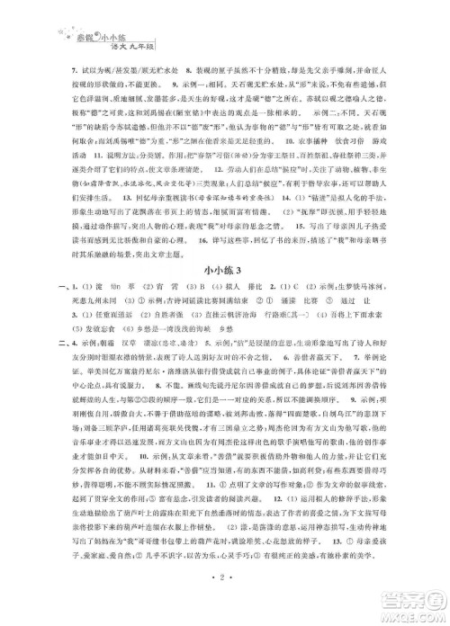 江苏凤凰科学技术出版社2020寒假小小练九年级语文数学英语物理化学合订本答案