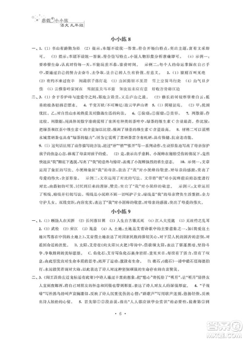 江苏凤凰科学技术出版社2020寒假小小练九年级语文数学英语物理化学合订本答案