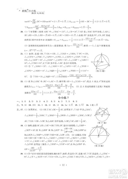 江苏凤凰科学技术出版社2020寒假小小练九年级语文数学英语物理化学合订本答案