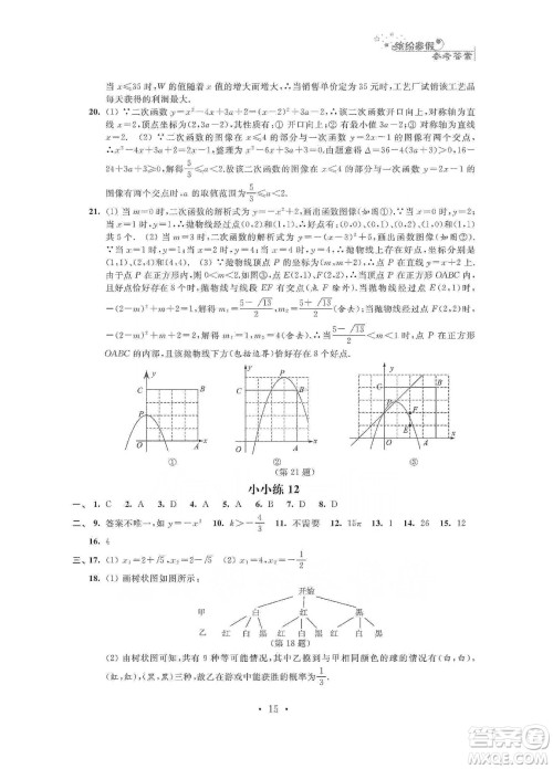 江苏凤凰科学技术出版社2020寒假小小练九年级语文数学英语物理化学合订本答案