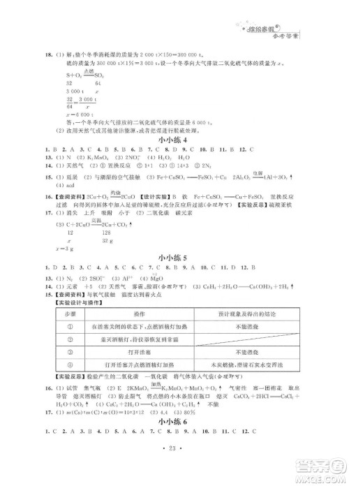 江苏凤凰科学技术出版社2020寒假小小练九年级语文数学英语物理化学合订本答案