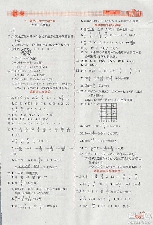 2020年全能测控寒假开心果六年级数学RJ人教版参考答案