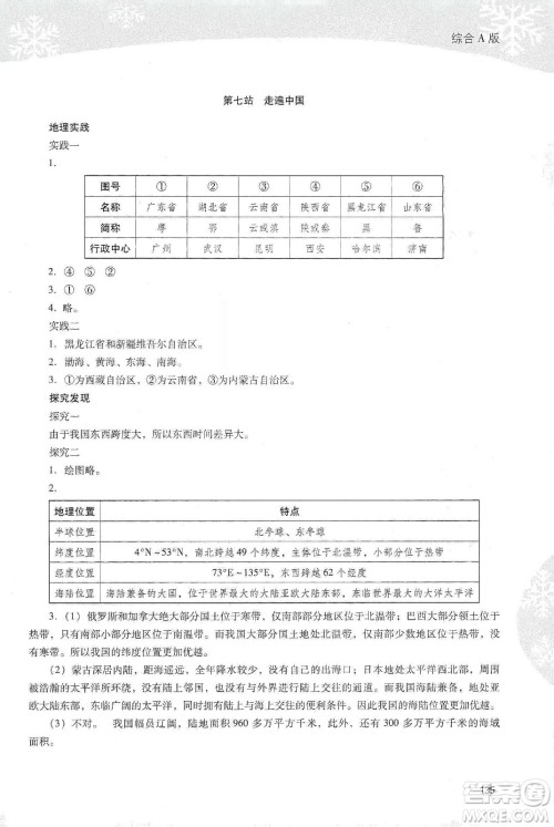 2020新课程寒假作业本八年级综合A版答案 2020新课程寒假作业本八年级综合A版答案