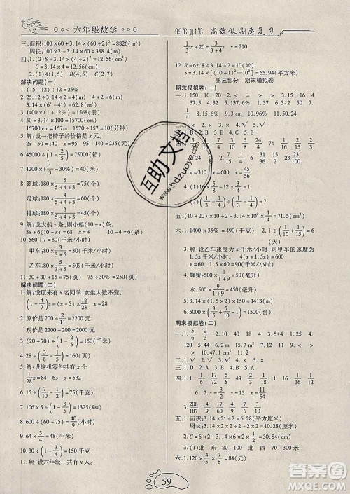 2020年本土教辅赢在寒假高效假期总复习六年级数学人教版答案