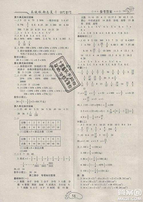2020年本土教辅赢在寒假高效假期总复习六年级数学人教版答案