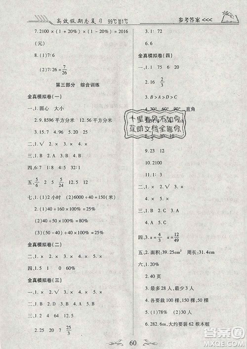 2020年本土教辅赢在寒假高效假期总复习六年级数学北师版答案