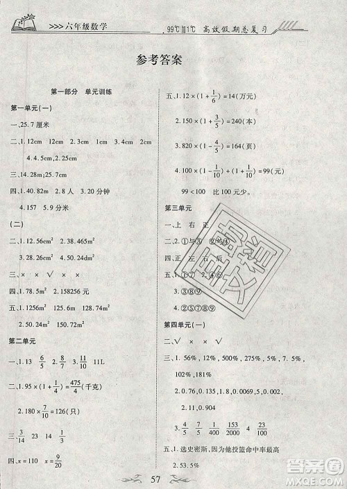 2020年本土教辅赢在寒假高效假期总复习六年级数学北师版答案