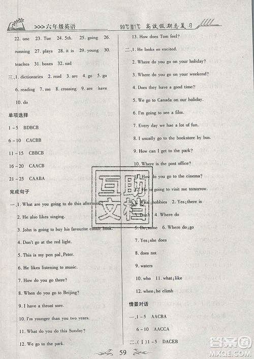 2020年本土教辅赢在寒假高效假期总复习六年级英语人教版答案