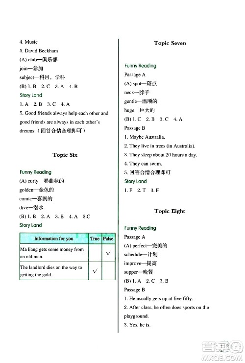 辽宁师范大学出版社2020年3年级起点寒假乐园六年级英语最新版参考答案