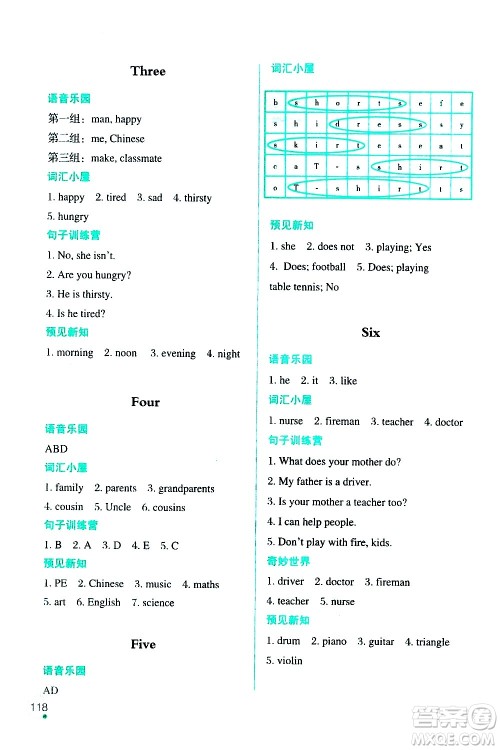 辽宁师范大学出版社2020年3年级起点寒假乐园四年级英语SY沈阳专版参考答案