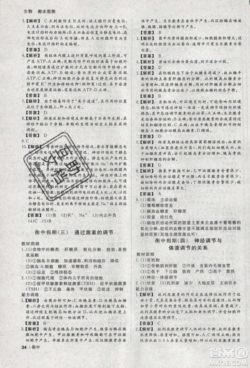 光明日报出版社2020年衡水假期寒假作业高二生物参考答案