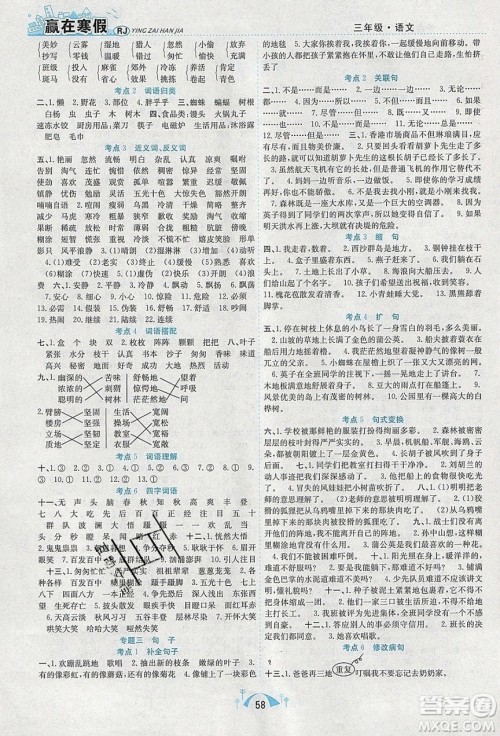 寒假学期总复习2020年赢在寒假期末闯关三年级语文RJ人教版参考答案 寒假学期总复习2020年赢在寒假期末闯关三年级语文RJ人教版参考答案