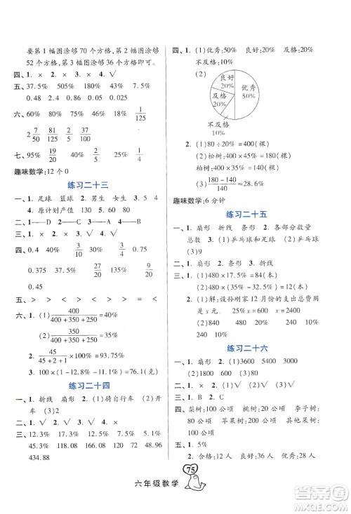 河北美术出版社2020寒假作业六年级数学答案