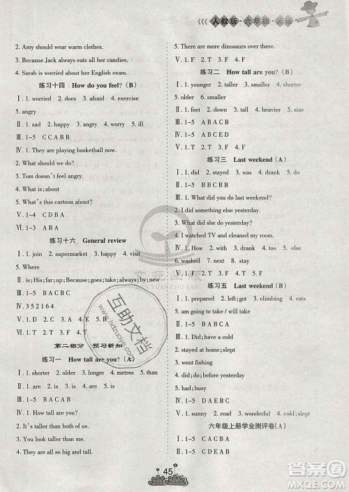 阳光出版社2020年假日时光假期总动员寒假六年级英语人教版答案