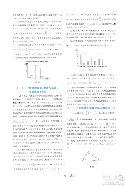 2020年初中新课程学习与测评单元双测数学七年级下册A版参考答案