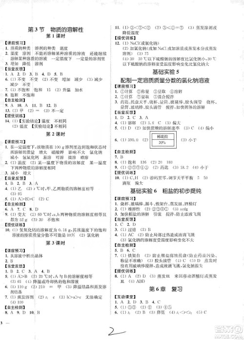 江苏人民出版社2020南通小题课时作业本九年级化学下册沪教版答案