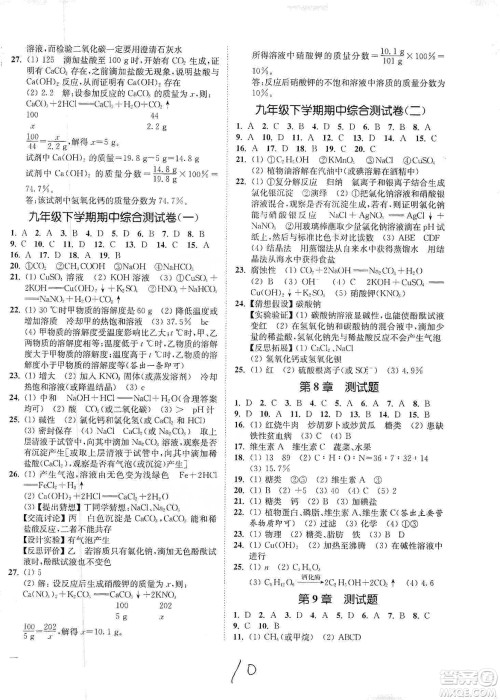 江苏人民出版社2020南通小题课时作业本九年级化学下册沪教版答案