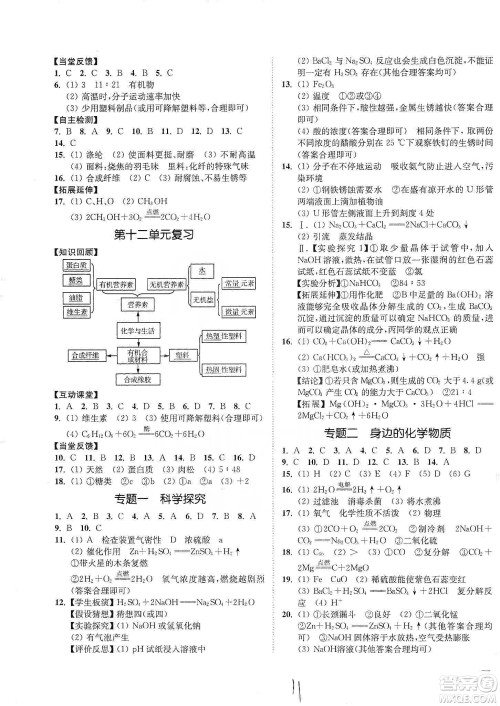 江苏人民出版社2020南通小题课时作业本九年级化学下册人教版答案