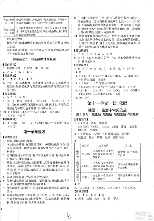 江苏人民出版社2020南通小题课时作业本九年级化学下册人教版答案