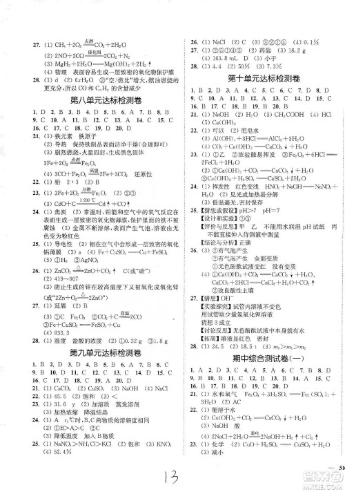 江苏人民出版社2020南通小题课时作业本九年级化学下册人教版答案 江苏人民出版社2020南通小题课时作业本九年级化学下册人教版答案