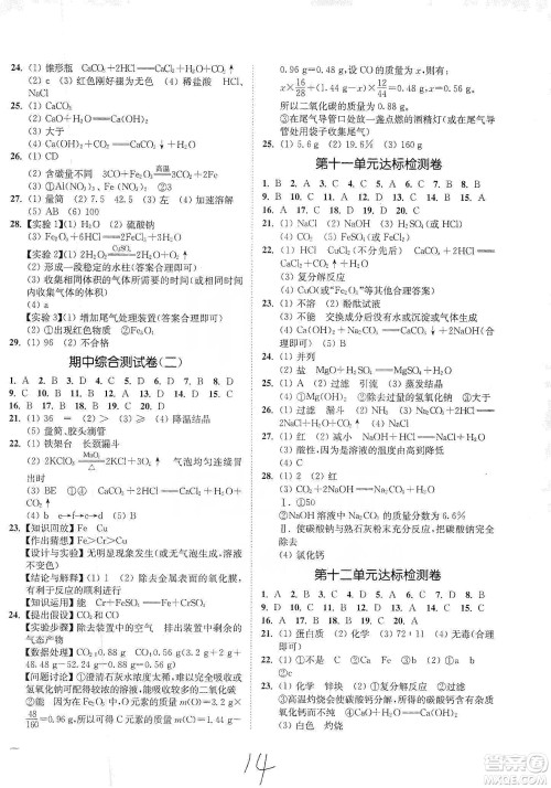 江苏人民出版社2020南通小题课时作业本九年级化学下册人教版答案