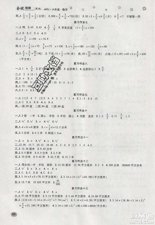 吉林教育出版社2020年全优假期寒假数学六年级RJ人教版参考答案